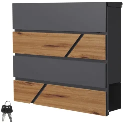 Briefkasten mit Zeitungsfach 37x36,5x11 cm Anthrazit/Holzoptik aus Stahl ML-Design-ECD Germany