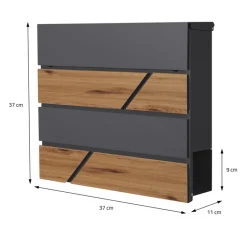 Briefkasten mit Zeitungsfach 37x36,5x11 cm Anthrazit/Holzoptik aus Stahl ML-Design-ECD Germany