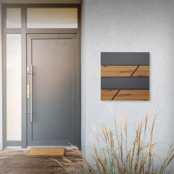 Briefkasten mit Zeitungsfach 37x36,5x11 cm Anthrazit/Holzoptik aus Stahl ML-Design-ECD Germany