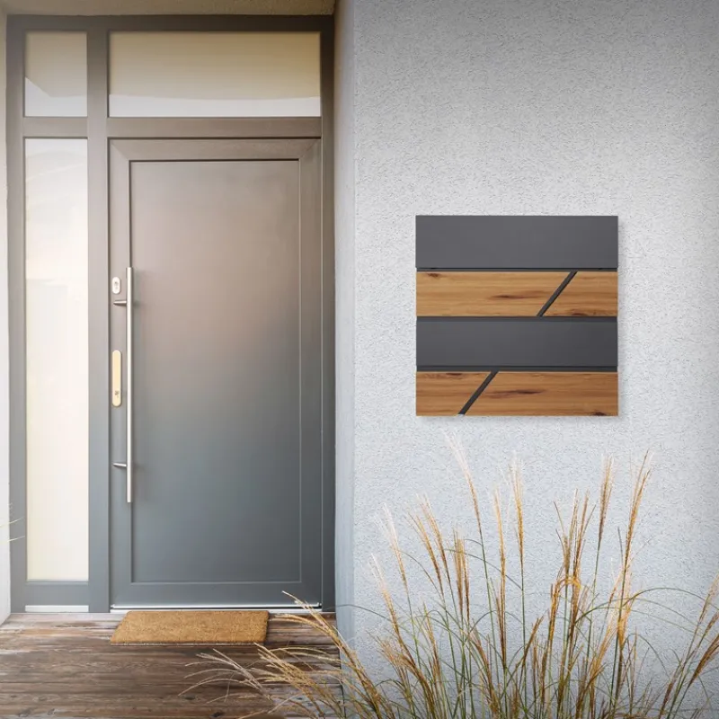 Briefkasten mit Zeitungsfach 37x36,5x11 cm Anthrazit/Holzoptik aus Stahl ML-Design-ECD Germany