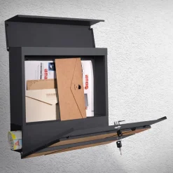 Briefkasten mit Zeitungsfach 37x36,5x11 cm Anthrazit/Holzoptik aus Stahl ML-Design-ECD Germany