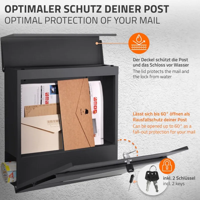 Briefkasten mit Zeitungsfach 37x37x11 cm Anthrazit/Silber aus Edelstahl ML-Design-ECD Germany Sale