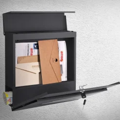 Briefkasten mit Zeitungsfach 37x37x11 cm Anthrazit/Silber aus Edelstahl ML-Design-ECD Germany Sale