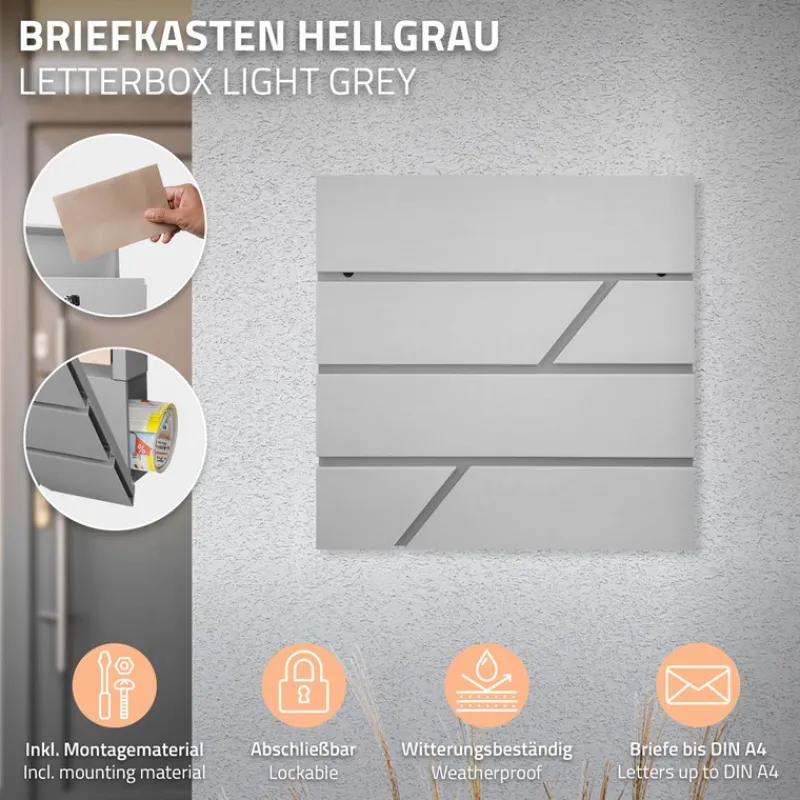 Briefkasten mit Zeitungsfach 37x11x37 cm Hellgrau aus Edelstahl-ECD Germany Clearance