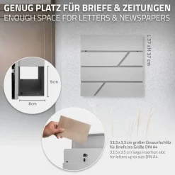 Briefkasten mit Zeitungsfach 37x11x37 cm Hellgrau aus Edelstahl-ECD Germany Clearance
