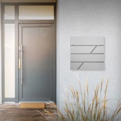 Briefkasten mit Zeitungsfach 37x11x37 cm Hellgrau aus Edelstahl-ECD Germany Clearance