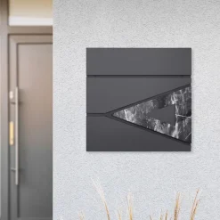 Briefkasten mit Zeitungsfach 37x36,5x11 cm Anthrazit/Schwarz-Marmoroptik aus Stahl ML-Design, Modernes Dreieckiges Design-ECD Germany Hot