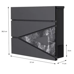 Briefkasten mit Zeitungsfach 37x36,5x11 cm Anthrazit/Schwarz-Marmoroptik aus Stahl ML-Design, Modernes Dreieckiges Design-ECD Germany Hot