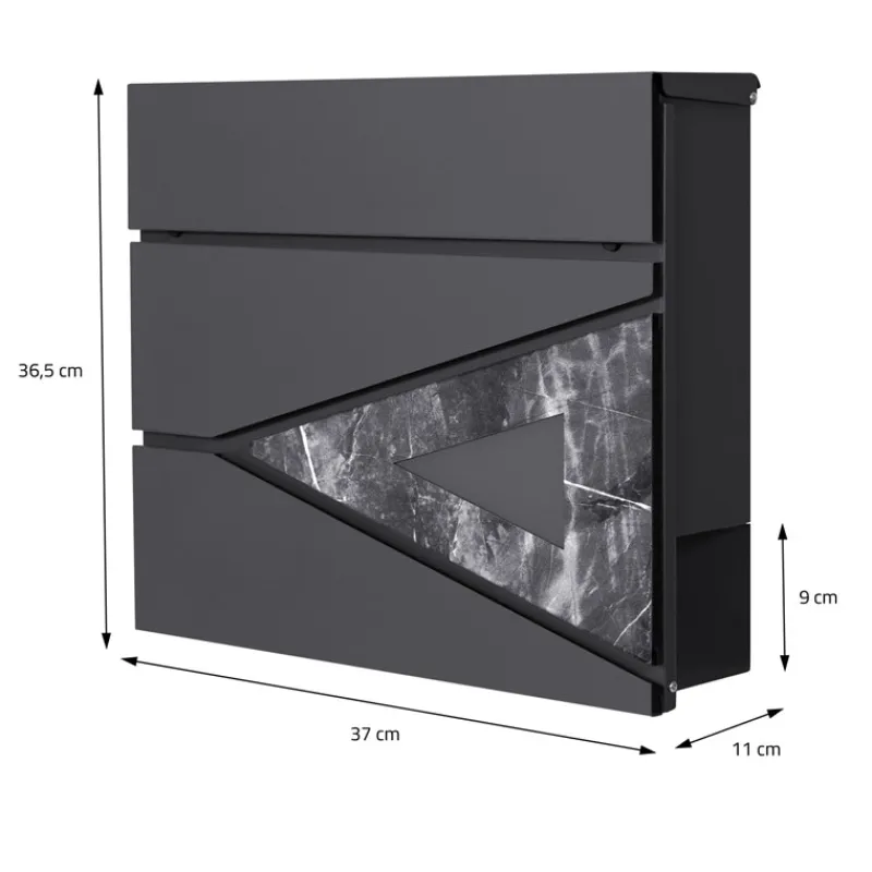 Briefkasten mit Zeitungsfach 37x36,5x11 cm Anthrazit/Schwarz-Marmoroptik aus Stahl ML-Design, Modernes Dreieckiges Design-ECD Germany Hot