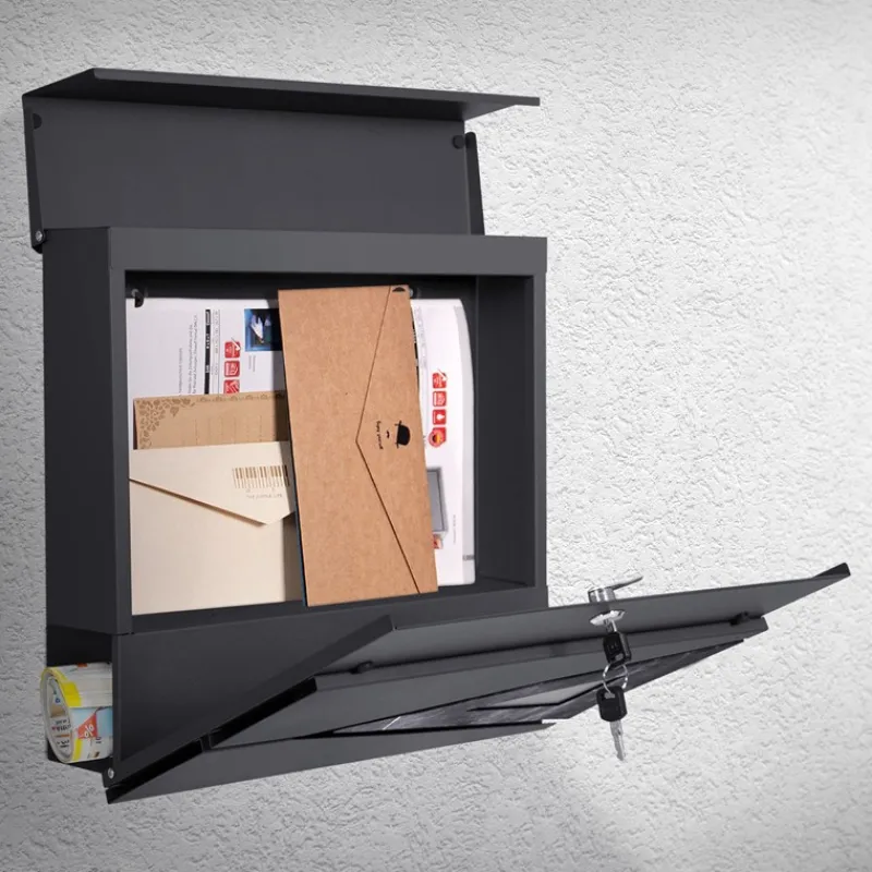 Briefkasten mit Zeitungsfach 37x36,5x11 cm Anthrazit/Schwarz-Marmoroptik aus Stahl ML-Design, Modernes Dreieckiges Design-ECD Germany Hot