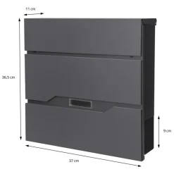 Briefkasten mit Zeitungsfach 37x11x36,5 cm Anthrazit aus Edelstahl-ECD Germany Best