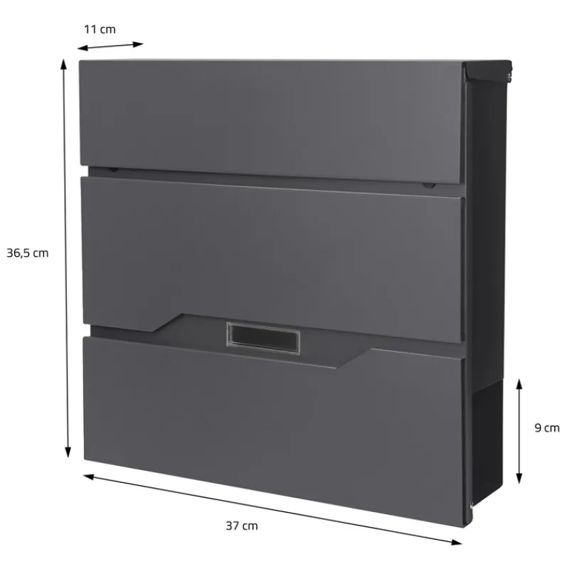 Briefkasten mit Zeitungsfach 37x11x36,5 cm Anthrazit aus Edelstahl-ECD Germany Best