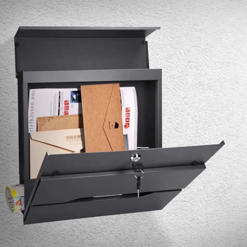 Briefkasten mit Zeitungsfach 37x11x36,5 cm Anthrazit aus Edelstahl-ECD Germany Best