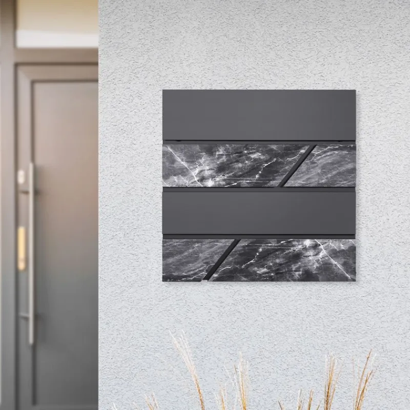 Briefkasten mit Zeitungsfach 37x37x11 cm Anthrazit/Schwarz-Marmoroptik aus Stahl ML-Design, Modernes Horizontales Design-ECD Germany Clearance