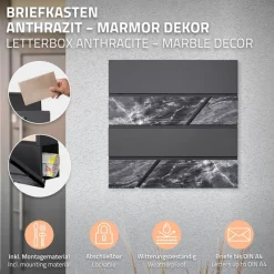 Briefkasten mit Zeitungsfach 37x37x11 cm Anthrazit/Schwarz-Marmoroptik aus Stahl ML-Design, Modernes Horizontales Design-ECD Germany Clearance