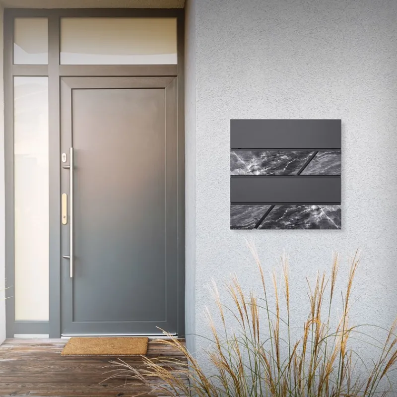 Briefkasten mit Zeitungsfach 37x37x11 cm Anthrazit/Schwarz-Marmoroptik aus Stahl ML-Design, Modernes Horizontales Design-ECD Germany Clearance