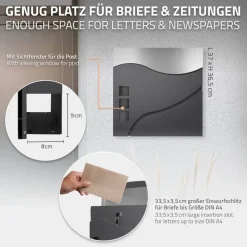 Briefkasten mit Zeitungsfach 37x36,5x10,5 cm Anthrazit/Silber aus Edelstahl-ECD Germany