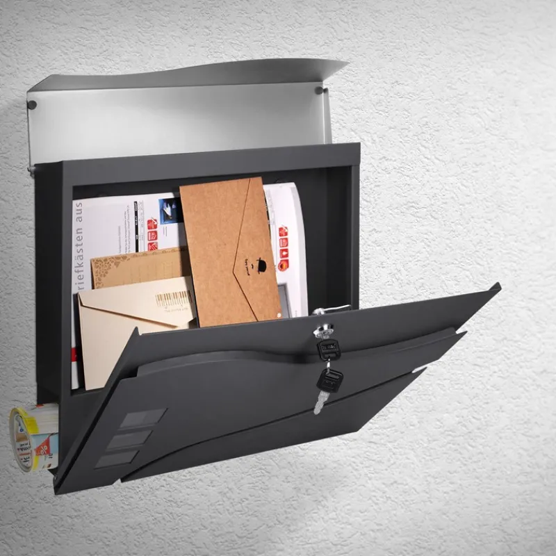 Briefkasten mit Zeitungsfach 37x36,5x10,5 cm Anthrazit/Silber aus Edelstahl-ECD Germany