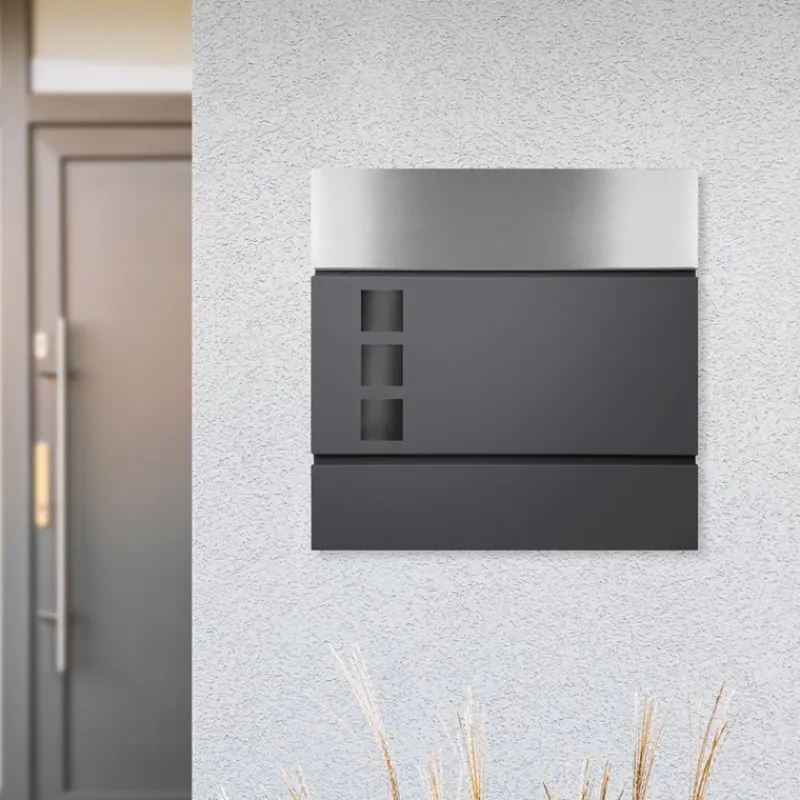 Briefkasten mit Zeitungsfach 37x36,5x10,5 cm Anthrazit/Silber aus Stahl-ECD Germany Sale