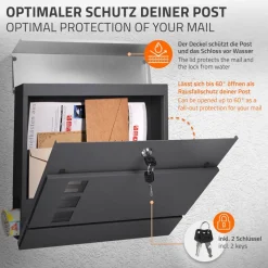 Briefkasten mit Zeitungsfach 37x36,5x10,5 cm Anthrazit/Silber aus Stahl-ECD Germany Sale
