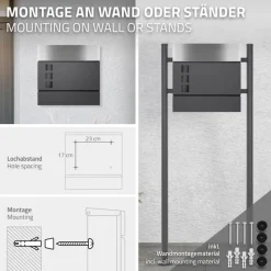 Briefkasten mit Zeitungsfach 37x36,5x10,5 cm Anthrazit/Silber aus Stahl-ECD Germany Sale