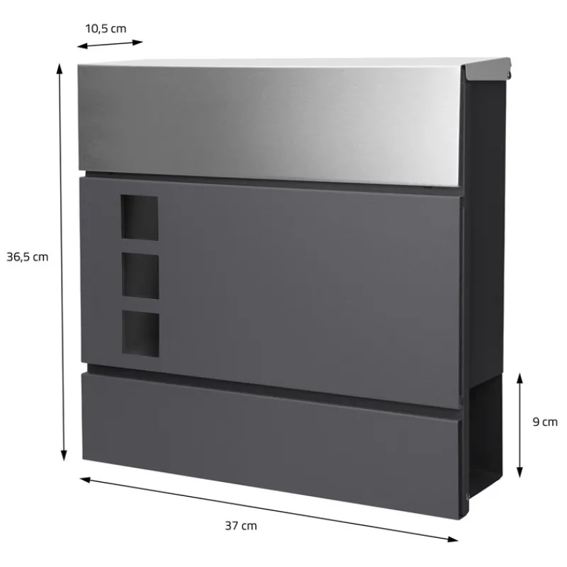 Briefkasten mit Zeitungsfach 37x36,5x10,5 cm Anthrazit/Silber aus Stahl-ECD Germany Sale