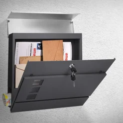 Briefkasten mit Zeitungsfach 37x36,5x10,5 cm Anthrazit/Silber aus Stahl-ECD Germany Sale