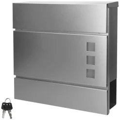 Briefkasten mit Zeitungsfach 37x10,5x36,5 cm Silber aus Edelstahl-ECD Germany