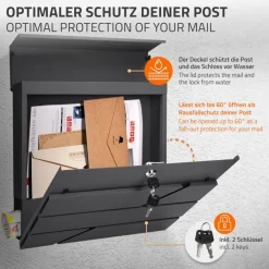 Briefkasten mit Zeitungsfach 37x11x37 cm Anthrazit aus Edelstahl-ECD Germany New