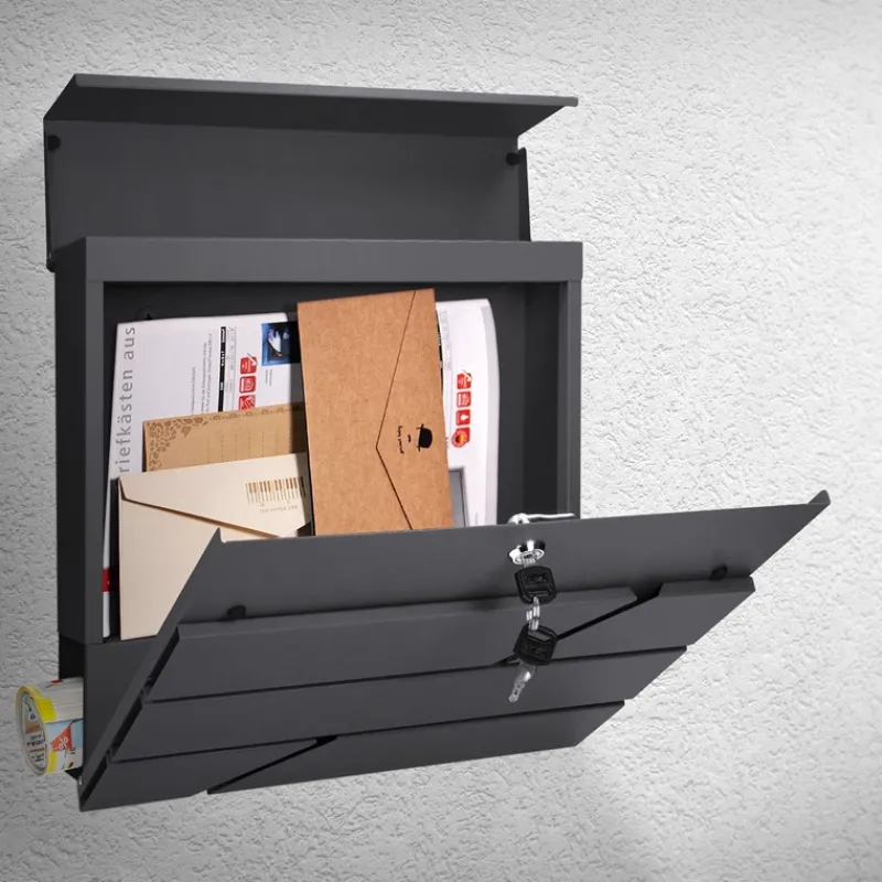 Briefkasten mit Zeitungsfach 37x11x37 cm Anthrazit aus Edelstahl-ECD Germany New