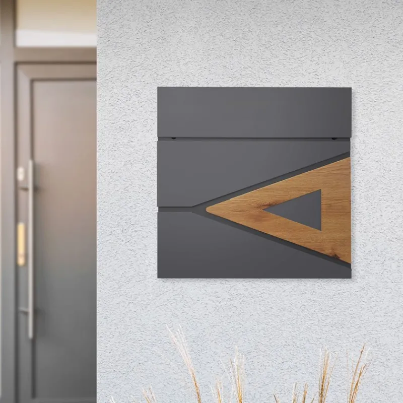 Briefkasten mit Zeitungsfach 37x36,5x11 cm Anthrazit/Holzoptik aus Stahl ML-Design-ECD Germany New