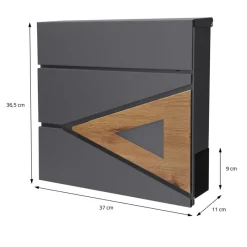 Briefkasten mit Zeitungsfach 37x36,5x11 cm Anthrazit/Holzoptik aus Stahl ML-Design-ECD Germany New