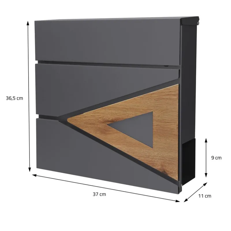Briefkasten mit Zeitungsfach 37x36,5x11 cm Anthrazit/Holzoptik aus Stahl ML-Design-ECD Germany New