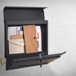 Briefkasten mit Zeitungsfach 37x36,5x11 cm Anthrazit/Holzoptik aus Stahl ML-Design-ECD Germany New