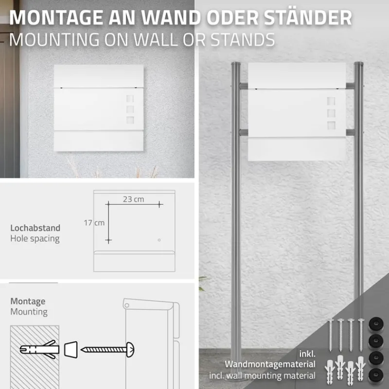 Briefkasten mit Zeitungsfach 37x36,5x10,5 cm Weiß aus Stahl-ECD Germany Discount
