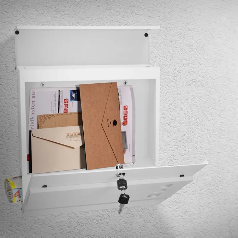 Briefkasten mit Zeitungsfach 37x36,5x10,5 cm Weiß aus Stahl-ECD Germany Discount