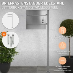 Briefkastenständer 120x40 cm Silber aus Edelstahl ML-Design-ECD Germany