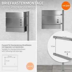 Briefkastenständer 120x40 cm Silber aus Edelstahl ML-Design-ECD Germany