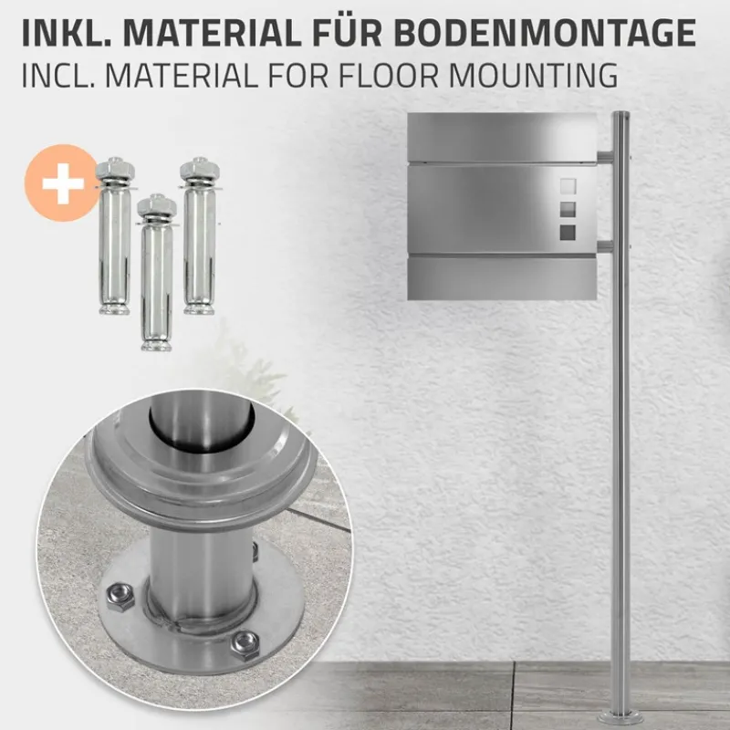 Briefkastenständer 120x40 cm Silber aus Edelstahl ML-Design-ECD Germany