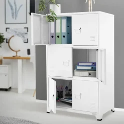 Büroschrank mit drei Ebenen Magnetverschluss 75x40x120 cm Weiß aus Stahl ML-Design-ECD Germany Best