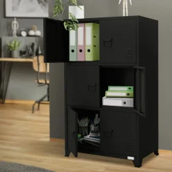 Büroschrank mit drei Ebenen Magnetverschluss 75x40x120 cm Schwarz aus Stahl ML-Design-ECD Germany Hot