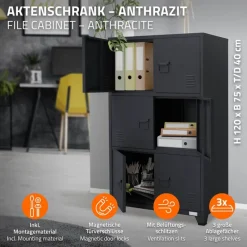 Büroschrank mit drei Ebenen Magnetverschluss 75x40x120 cm Anthrazit aus Stahl ML-Design-ECD Germany Discount