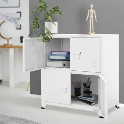 Büroschrank mit zwei Ebenen Magnetverschluss 75x40x80,5 cm Weiß aus Stahl ML-Design-ECD Germany Hot