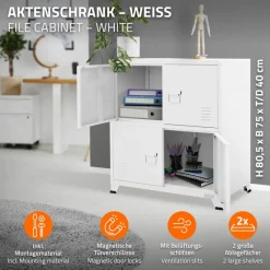 Büroschrank mit zwei Ebenen Magnetverschluss 75x40x80,5 cm Weiß aus Stahl ML-Design-ECD Germany Hot