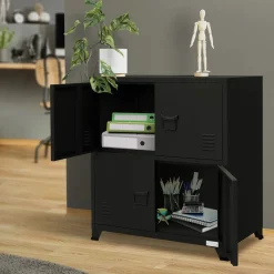 Büroschrank mit zwei Ebenen Magnetverschluss 75x40x80,5 cm Schwarz aus Stahl ML-Design-ECD Germany Best