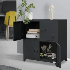 Büroschrank mit zwei Ebenen Magnetverschluss 75x40x80,5 cm Anthrazit aus Stahl ML-Design-ECD Germany Discount