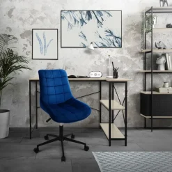 Bürostuhl auf Rollen Blau mit Samtbezug und Metallgestell ML-Design-ECD Germany Sale