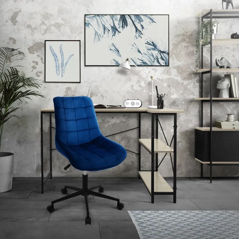Bürostuhl auf Rollen Blau mit Samtbezug und Metallgestell ML-Design-ECD Germany Sale