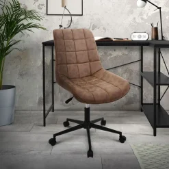 Bürostuhl auf Rollen Braun mit Kunstlederbezug und Metallgestell ML-Design-ECD Germany Hot