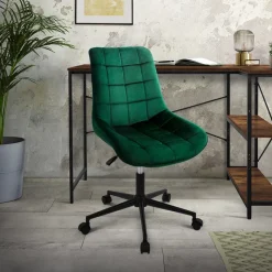 Bürostuhl auf Rollen Grün mit Samtbezug und Metallgestell ML-Design-ECD Germany New